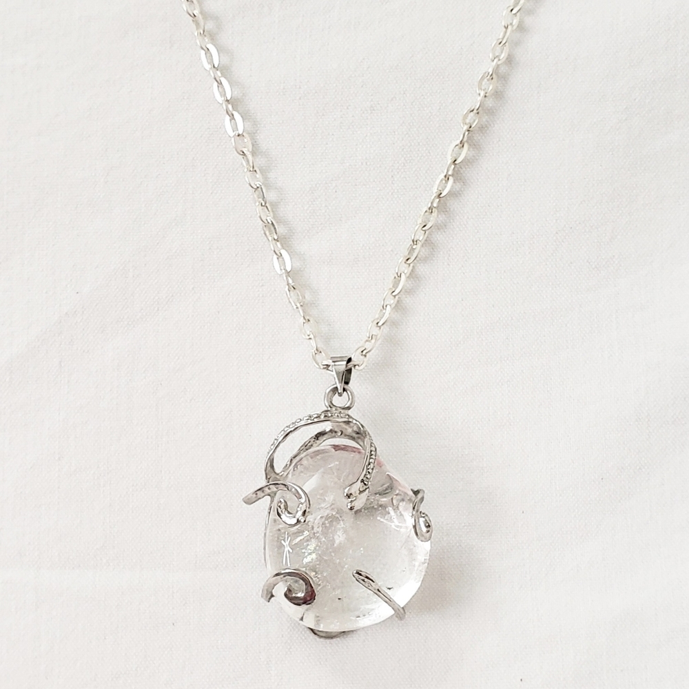 Clear Stone Silver Metal Pendant